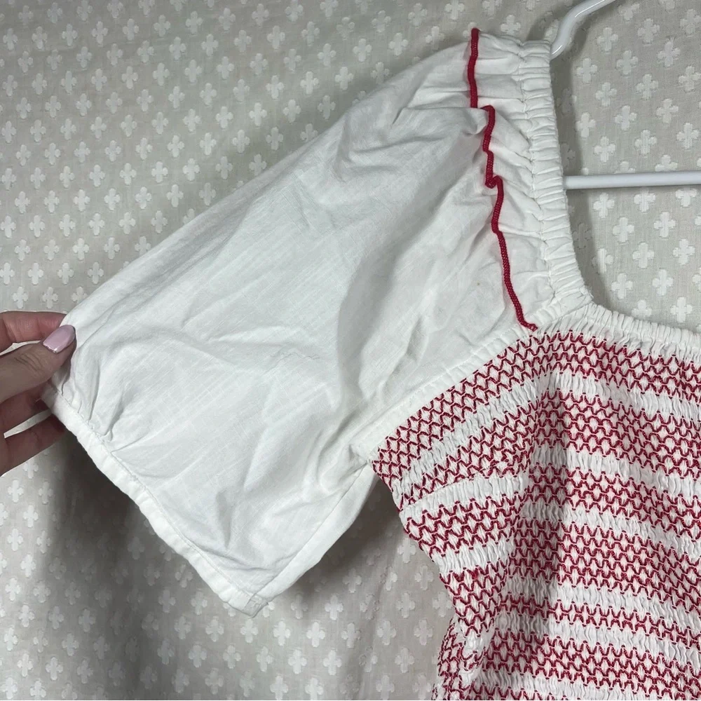 Draper James NWT White Red Camellia‎ Embroidered Peplum Top - Picture 3 of 7